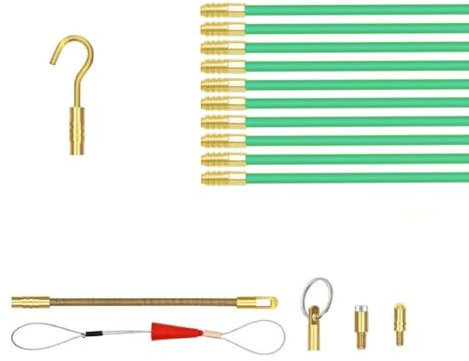 Wzxksoac Cinta Pasacables de Fibra de Vidrio, Kit de Tracción/Empuje para Cables Eléctricos (Incluye Varillas para Cables, Juego de y Orificios, Accesorios para Varillas Luminosas)
