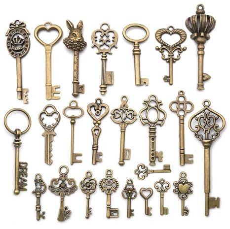Pevlkawr 24 Stück Große Antike Bronze Skelett Schlüssel Alte Schlüssel Deko Rustikalen Schlüssel Für Diy Schmuck Halskette Anhänger Hochzeit Party