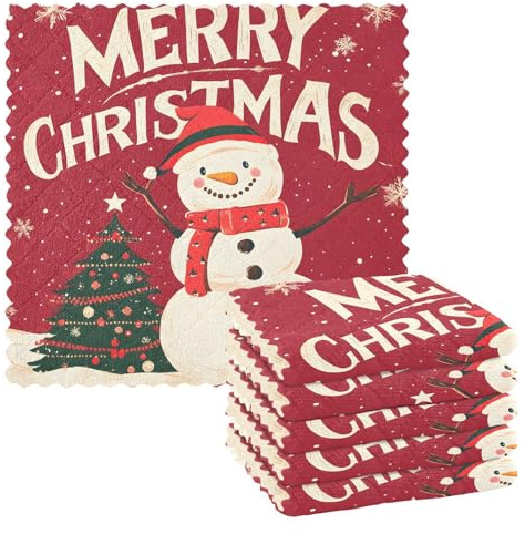 Mnsruu Microfibre Cleaning Cloths Red Christmas Atmosphere Christmas Snowman Reusable Dish Cloths for Washing Up 6 Pack Swedish Dishcloth Microfibre Cleaning Towels Washable Duster Rags Cloth Home