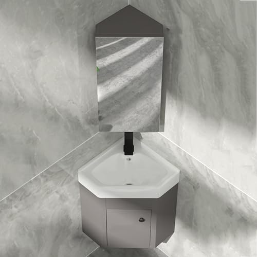 WIQUYBML Moderno mobiletto angolare da Bagno a Parete con Specchio - Mobiletto salvaspazio per Piccoli bagni. Elegante Design del lavabo da 41 cm.