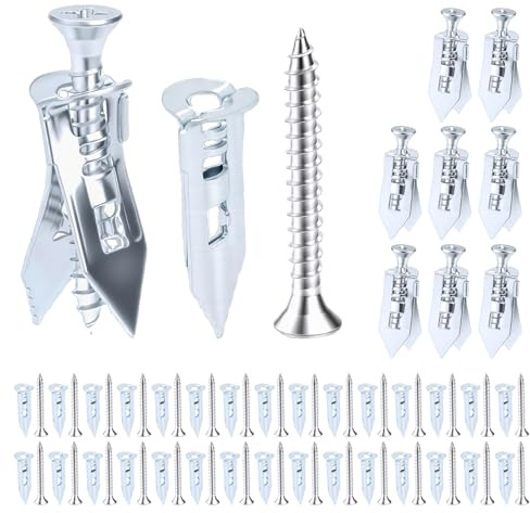 80 Set Heavy Duty Plasterboard Fixings Heavy Duty Self Drilling Drywall Anchors with Screws Kit, Self Drilling Anchor, Metal Wall Plugs and Screws for Plaster Board Wall Fixings(40 Anchor+40 Screw)