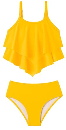 Arshiner Niñas Dos Piezas Traje de Baño con Volantes Niños Verano Conjuntos de Bikini Ajustables Tankini Bikini Set para Niñas 7-15 Años