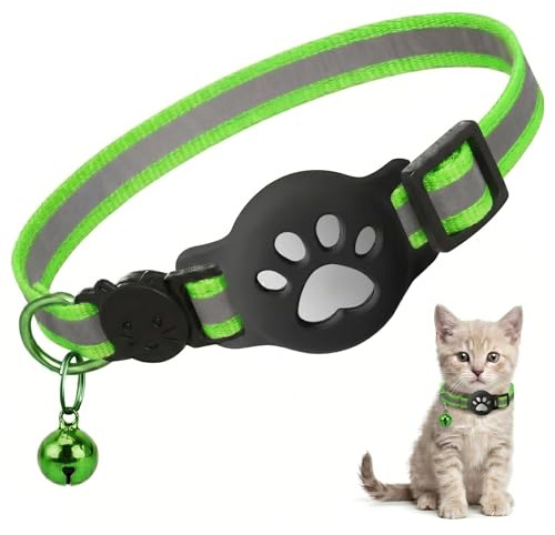1 Collare Gatto per Airtag con Riflettente, Collare Elastico per Gattini con Supporto Compatibile con Airtag, Set 1 Verde Fluorescente, Accessorio