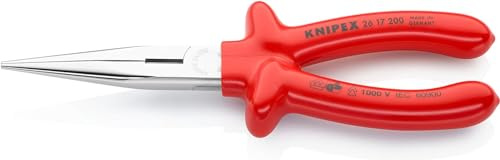 KNIPEX Flachrundzange, VDE-geprüft 200 mm, 26 17 200 | Mit Schneide (Storchschnabelzange) verchromt tauchisoliert