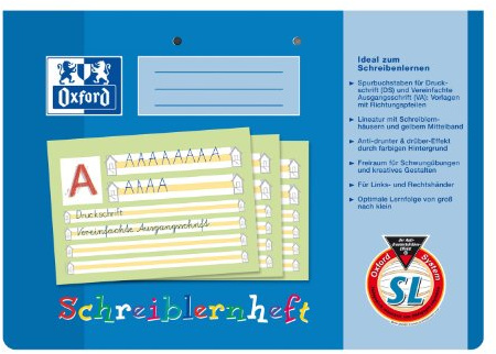 Oxford - Quaderno scuola per imparare a scrivere le lettere, formato A4 trasversale, lineatura SL, con riga mediana colorata, 2 fori, confezione da 10 quaderni da 16 fogli ciascuno