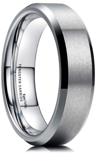 King Will, anello nuziale o di fidanzamento, da uomo, in carburo di tungsteno, largo 6 mm, con bordi smussati e vestibilità comoda e tungsteno, 33, cod. OY-R027-14