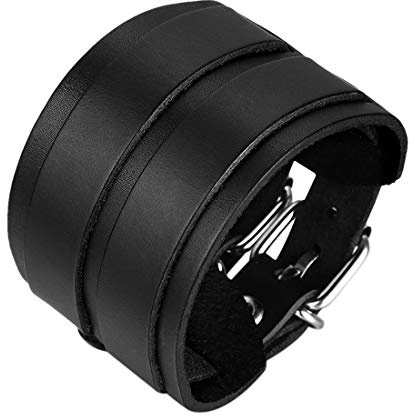 JewelryWe Bracelet Homme Cuir,Bracelet Manchette Viking Ajustable Large,Bracelet de Force Biker Fantaisie Style Rock Punk Gothique,Cadeau pour Homme