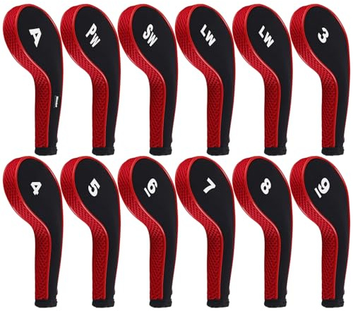 Andux 12pcs/Set Golf Iron Wedge Club Head Covers RH with Zipper Black/red