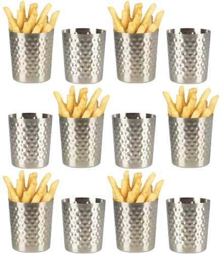 dine@drinkstuff Hammered Chip Cup, Stainless Steel, 10cm, Pack of 12