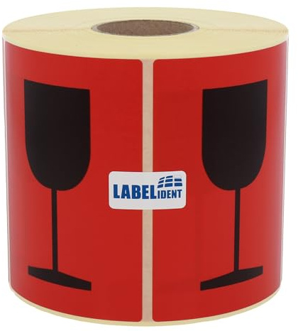Warnetiketten 74 x 105 mm - Paket Aufkleber Glas - Vorsicht zerbrechlich - 1.000 Versandaufkleber auf 1 Rolle(n), Papier