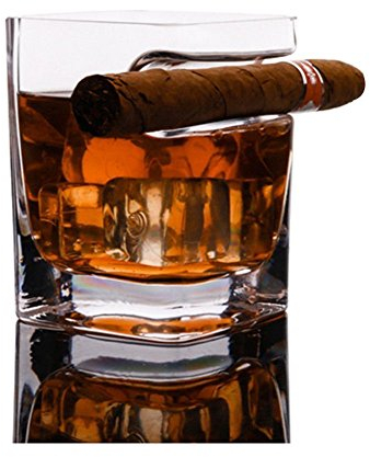 Bicchiere da whisky con porta sigari, in cristallo, stile antico, per vino, bourbon, brandy, birra, liquore, per gli amanti del sigaro e del whisky