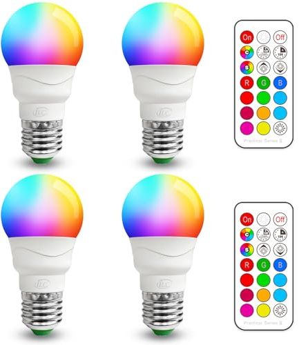 ILC RGB LED Light Bulb, Color Changing Light Bulb, 40W Equivalent, 450LM, 2700K Warm White 5W E26 Screw Base RGBW, A15 Color Lights Bulb - 12 Color Choices - Timing Infrared Remote Control (4 Pack)