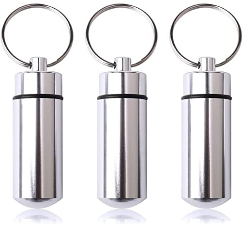 3 Pack Waterproof Aluminum Pill Box Keychain, Small Pill Case Silver | Lightweight Aluminum Alloy, Silicone Seal, Small-size, Keychain Carry, for Travel and Daily Medication