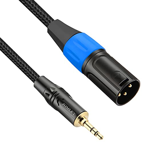 JOMLEY Unbalanced 3.5mm Mini Jack to XLR Male Microphone Cable, 2m | 3.5mm to XLR Cable, Gold-Plated 1/8 inch Aux Stereo to XLR Male for Laptop Mixer, Flexible Braided & Hi-Fi OFC