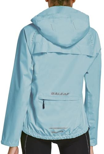 baleaf Women's Running Rain Jackets Waterproof Hooded Windbreaker Packable Lightweight Cycling Jacket Reflective Light Blue M