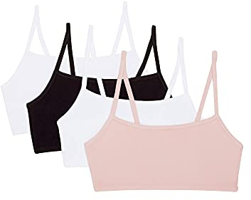Fruit of the Loom dam spaghetti Strap bomull sport bh, spaghetti strap bomull tröja, sportbehå (4-pack), Blushing rosa/vit/svart 4-pack, 44