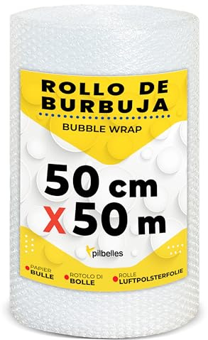 Rollo de plástico de burbujas | Varias medidas | Ideal para embalaje, mudanzas, protección (50cm x 50m)