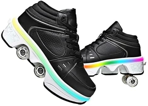 Zapatos con ruedas LED Patines luminosos de 4 ruedas Patines ajustables Rueda oculta para zapatillas de correr para jugar para hombres, mujeres y niños