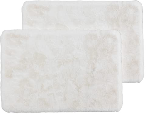 Flauschiger Badezimmerteppich waschbar - Weiß 2er Set 40 x 60 cm | Weiche Badematte rutschfest Badewannenmatte Badezimmer Duschmatte Badematte nimmt Feuchtigkeit auf Fußbodenheizung geeignet