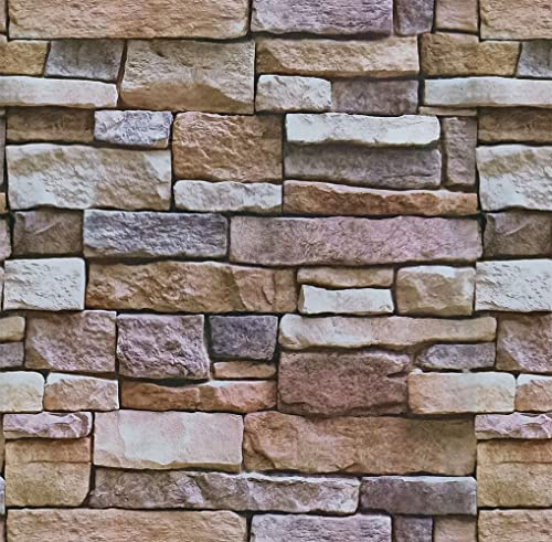 Genafy Peel and Stick Faux Brick Stone Wallpaper, 17.7 x 394 Removable Textured Rock Wall Panels Self Adhesive Contact Paper for Bedroom Kitchen Cabinets Living Room Apartments