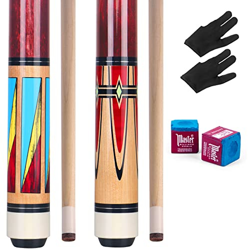 AKLOT Pool Queue Stick - Pool Queues 2er Set - Made Canadian Maple Wood Cue Stick für professionelle Billardspieler, 2 Sets Rot und Blau