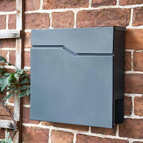 Granite Grey Staggered Wall Mounted Post Box & Newspaper Holder Letterbox with Lockable Door