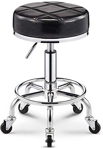 Bar Stool 360 Degrees Swivel with Rolling Wheels Cushioned Pneumatic Stool for Bar Pub Counter Tattoo Shops Salons Drafting Massage 9 Colors (Color : Gold) (Black)