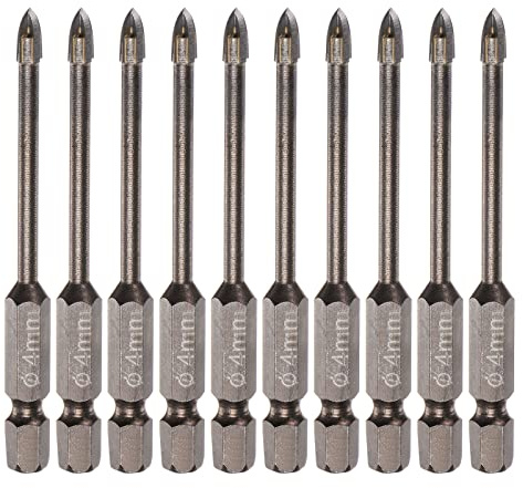 sourcing map 10pcs Titanium Coated Masonry Drill Bit, 4mm Triangle Concrete Drill Bits Ceramic Tile Drill Bit with 1/4 Hex Shank for Mirror and Ceramic Tile on Concrete Brick Wall