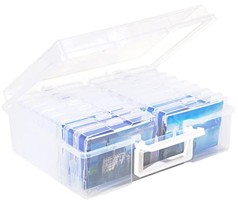 GREELUE Fotobox, Fotoformat 3×5 Zoll, Sortierboxen für Kleinteile, 16 innere Fotohalter, Aufbewahrungsbox Transparent für Postkarten, Fotos, Spielzeug
