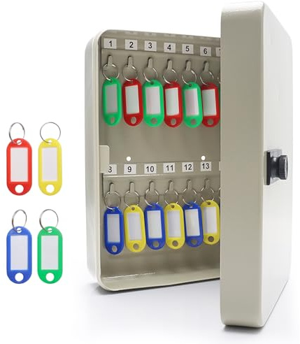 Buumin Combination Key Safe - Wall Mounted Key Box - Steel Key Storage Cabinet with 28 Hooks and 30 Key Tags - Key Holder Storage for Homes Office Outdoor Apartments Hotels Business