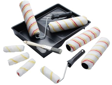 Fit For The Job Set di rulli per pittura a emulsione definitiva da 12 pezzi, 4 x 9 pollici + 4 mini rulli per pittura, cornici, pennello da 1 pollice e vassoio per pittura