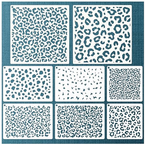 Plantillas reutilizables grandes con estampado de leopardo, 8 diseños de leopardo para pintura, quema de madera, arte de bricolaje, manualidades, tela, camisa, lienzo, muebles