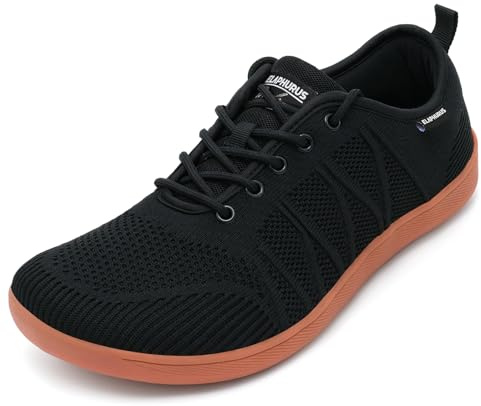 Baskets Minimalistes pour Homme Femme Tige Tricotée Bout Large Chaussures de Marche Antidérapante Confortable Respirant Sneakers,Noir,39 EU