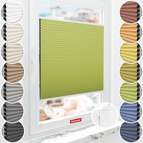 Schuette® Wabenplissee ohne Bohren zum Kleben ● Blackout x Honey ● Green Tea (Grün) ● 55x200cm (Breite x Höhe) ● Suprafix Klebehalter & Schraubhalter 2in1 ● Bequeme Montage