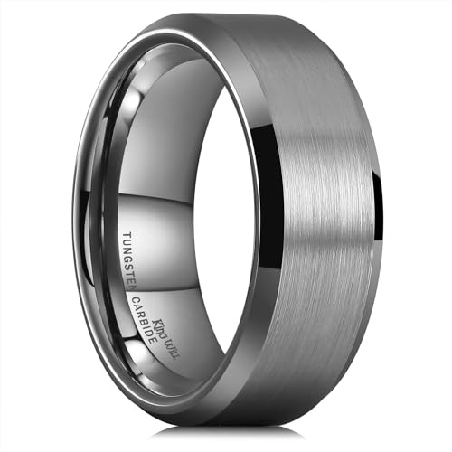 King Will Silber/Schwarz/Gunmetal Grau Wolframkarbid Ring - 6MM/7MM/8MM Versprechen Ehering für Männer Komfort Passform Abgeschrägte Kanten/Stufenkanten