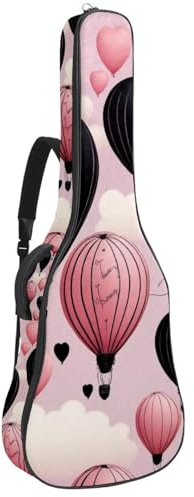 Gitarrentasche für Akustikgitarre mit zwei Taschen, Love Art Pink Balloon wasserabweisend, doppelt verstellbarer Schultergurt, Gitarrentasche, Love Art Rosa Ballon, 42.9x16.9x4.7 in, Stilvoll