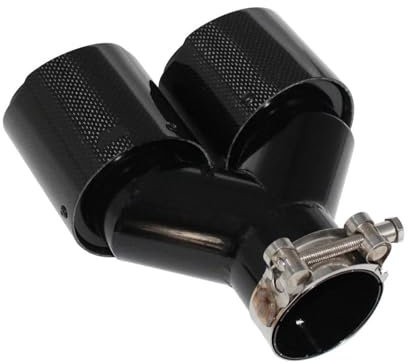 Auspuffrohr Universal Schalldämpfer Spitze Y Form Doppel Ausgang Auspuffrohr Schalldämpfer Düse Dekoration Auto Carbon Faser Glänzend Edelstahl Schwarz Auspuff Endrohr(Right 63mm-101mm)
