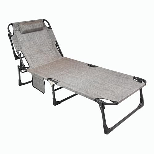 Nexos Trading Sonnenliege mit Kopfkissen GRAU Klappliege Gartenliege Pool-Liege klappbar 4-Fach verstellbar Stahlrahmen grau Dreibeinliege Bäderliege