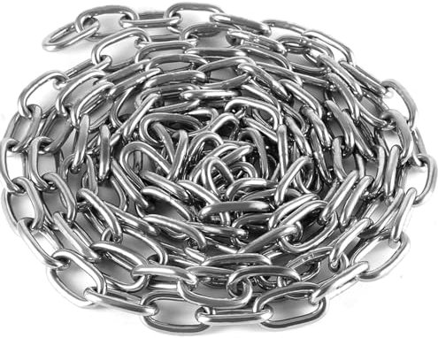 Heavy Duty Stainless Steel Rust Resistant Chain for Gate Security Extra Strong Galvanised Long Links Welded Metal Shiny Chrome Plated and Polished for DIY Fence Bike Out Door Swing (4mm, 2 Metre)