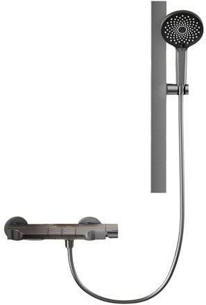 INEX EUROPA Colonna doccia con rubinetto e doccetta regolabile nero grigio titanio con 10 anni di garanzia – Sistema doccia con asta a parete regolabile – Rubinetto da bagno moderno per doccia e vasca