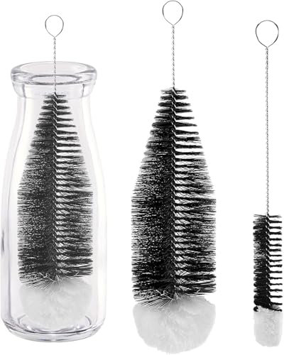 Spazzola per la pulizia delle bottiglie di vetro, 2 pezzi, universale, spazzola per la pulizia delle bottiglie, per bottiglie di vetro, bottiglie di soda, biberon (bianco e nero)
