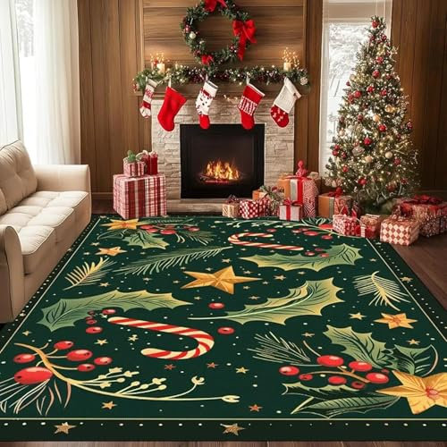 AAFUOO Tappeto verde natalizio per soggiorno Grande tappeto decorativo per camera da letto Morbido tappeto antiscivolo per corridoio Balcone Tappeti 240 * 300cm(95×118in)