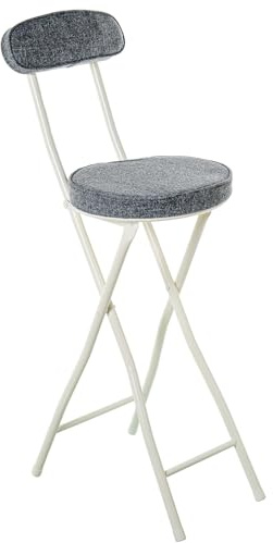 DRW Sgabello alto con schienale pieghevole in metallo e tessuto bianco e grigio 42x30x93 cm