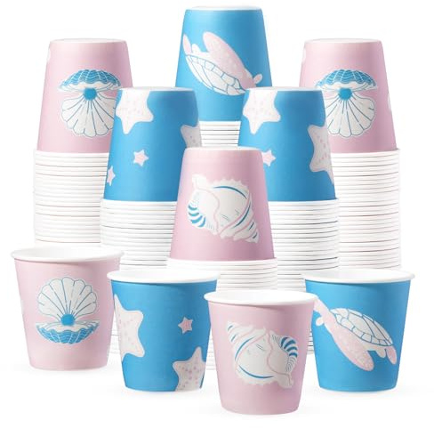 Fit Meal Prep 500 Pack 3oz Small Paper Cups, Disposable Bathroom Cups, Mini Mouthwash Cups, Pink & Blue Ocean-Themed Mini Drinkware for Parties, Events and Travel