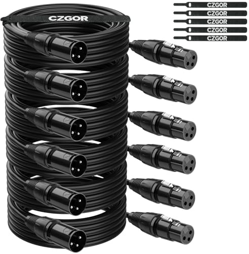 Czgor DMX-Kabel 5m 6 Stück, flexibles 3-poliges DMX-Kabel, XLR-Stecker | Beleuchtungsdrahtkabel für Bühnenbeleuchtung, Signal, XLR-Verbindung, Bühnenlichtkabel für Bühnenbeleuchtung
