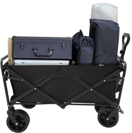 Faltbarer Handkarren 115KG Schwerlast mit Bremse Verstellbarem Griff 74-98cm Gartenwagen für Aktivitäten im Freien, Strand, Garten Transportwagen