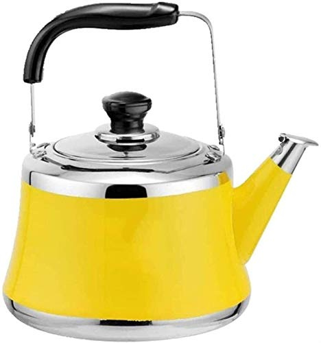 Tea Kettle Stovetop Whistling High Capacity Thicken 304 Stainless Steel Whistle Large Capacity Teapot Household Gas Induction Cooker Restaurant Kettle(Yellow)