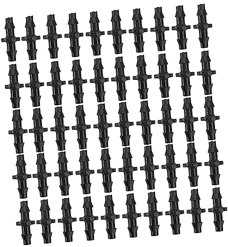 HEMOTON 100 Stück Gartenbewässerungsschlauch Anschluss 4/7mm Schlauchverbinder aus Schwarzem Kunststoff mit Geriffeltem Geradem Doppeltem Widerhaken für Tropfbewässerung im Garten