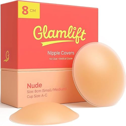 GlamLift | Premium Matte Silicone Nipple Covers (Nude) – 8cm Reusable Bio-Adhesive Pasties with Tapered Edges for Invisible Coverage, No-Show Finish & Skin-Safe Comfort | Washable Up to 30 Uses