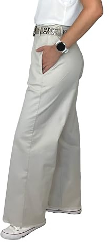 Ballandoro Pantaloni Eleganti Donna Palazzo Vita Alta Larghi - per Completo Cerimonia Cotone Curvy, Pantalone Tailleur Made in Italy Autunno (IT, Testo, S, Regular, Regular, Beige Sabbia)